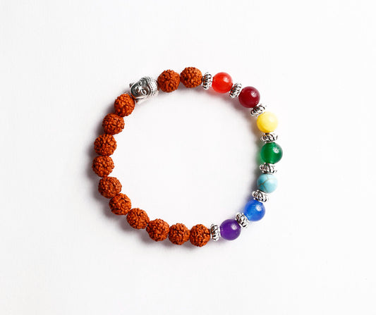 Rudraksha Chakra Healing Bracelet with 7 Chakra Gemstones & Buddha Bead