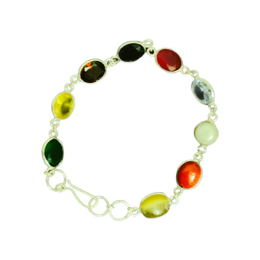 Navratna Gemstone Bracelet – 9 Planet Energy Healing Stones in Sterling Silver
